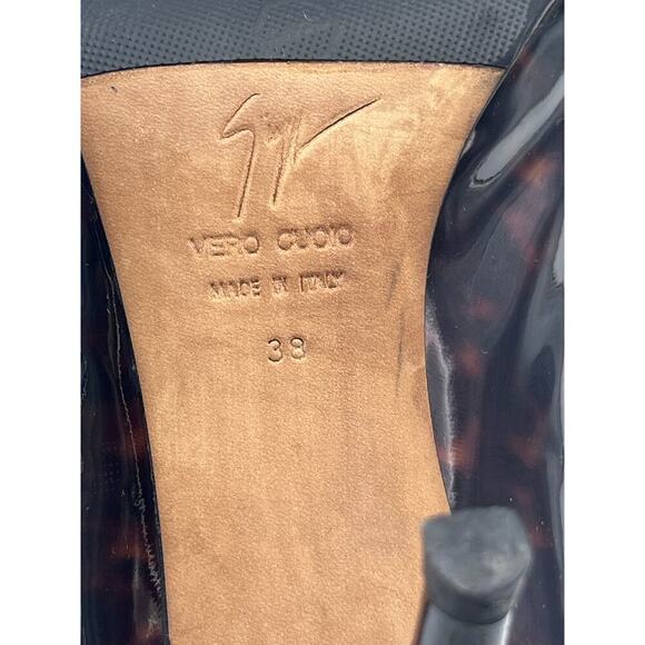 Giuseppe Zanotti Brown Patent Leather Tortoise Print Pump Heel Sz 38/7.5 - Picture 16 of 16